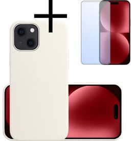 NoXx NoXx iPhone 15 Hoesje Siliconen Met Screenprotector - Wit