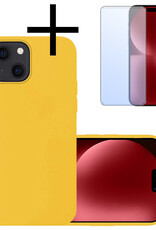 NoXx Hoes Geschikt voor iPhone 15 Plus Hoesje Cover Siliconen Back Case Hoes Met Screenprotector - Geel