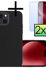 NoXx Hoes Geschikt voor iPhone 15 Hoesje Cover Siliconen Back Case Hoes Met 2x Screenprotector - Zwart