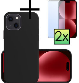 NoXx NoXx iPhone 15 Hoesje Siliconen Met 2x Screenprotector - Zwart