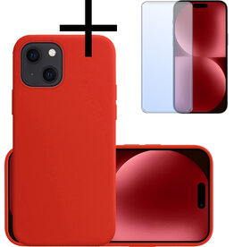 NoXx NoXx iPhone 15 Hoesje Siliconen Met Screenprotector - Rood