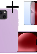 NoXx Hoes Geschikt voor iPhone 15 Hoesje Cover Siliconen Back Case Hoes Met Screenprotector - Lila