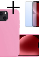 NoXx Hoes Geschikt voor iPhone 15 Hoesje Cover Siliconen Back Case Hoes Met Screenprotector - Lichtroze