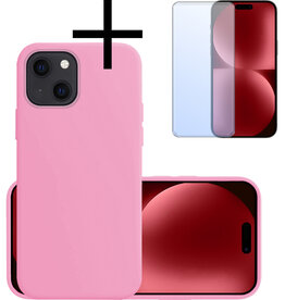 NoXx NoXx iPhone 15 Hoesje Siliconen Met Screenprotector - Lichtroze