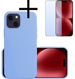 NoXx NoXx iPhone 15 Hoesje Siliconen Met Screenprotector - Lichtblauw