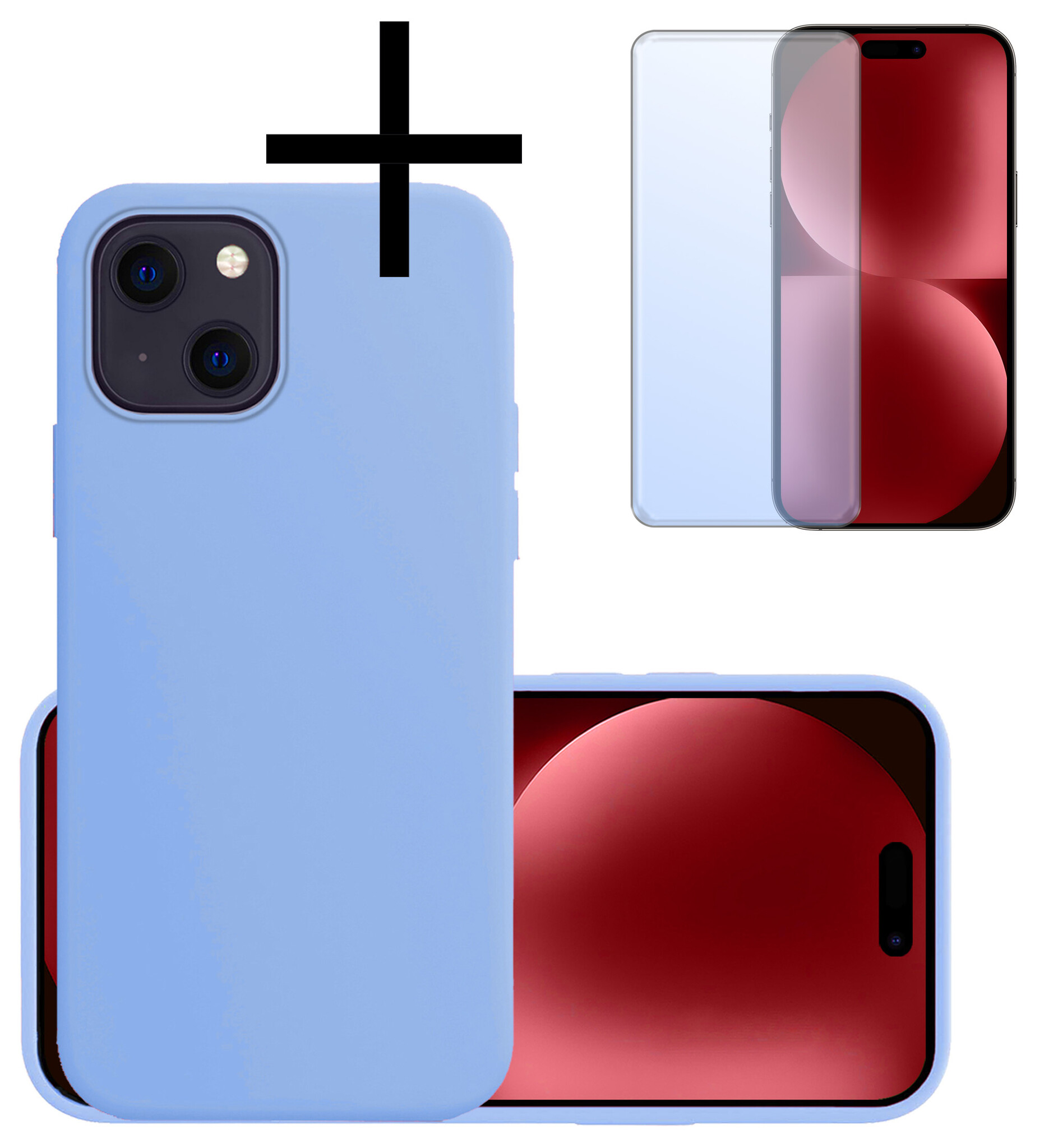 NoXx Hoes Geschikt voor iPhone 15 Hoesje Cover Siliconen Back Case Hoes Met Screenprotector - Lichtblauw