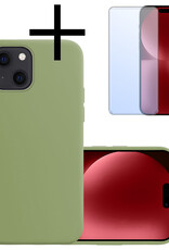 NoXx Hoes Geschikt voor iPhone 15 Hoesje Cover Siliconen Back Case Hoes Met Screenprotector - Groen