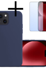 NoXx Hoes Geschikt voor iPhone 15 Hoesje Cover Siliconen Back Case Hoes Met Screenprotector - Donkerblauw