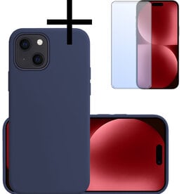 NoXx NoXx iPhone 15 Hoesje Siliconen Met Screenprotector - Donkerblauw