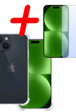 BASEY. Hoes Geschikt voor iPhone 15 Hoesje Shock Proof Case Hoes Siliconen Met Screenprotector - Hoesje Geschikt voor iPhone 15 Hoes Cover Shockproof - Transparant