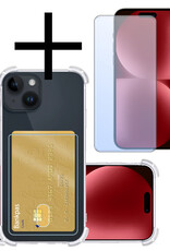 NoXx Hoes Geschikt voor iPhone 15 Plus Hoesje Pasjeshouder Cover Shock Proof Case Siliconen Hoes Met Kaarthouder Met Screenprotector - Transparant