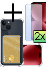 NoXx Hoes Geschikt voor iPhone 15 Plus Hoesje Pasjeshouder Cover Shock Proof Case Siliconen Hoes Met Kaarthouder Met 2x Screenprotector - Transparant