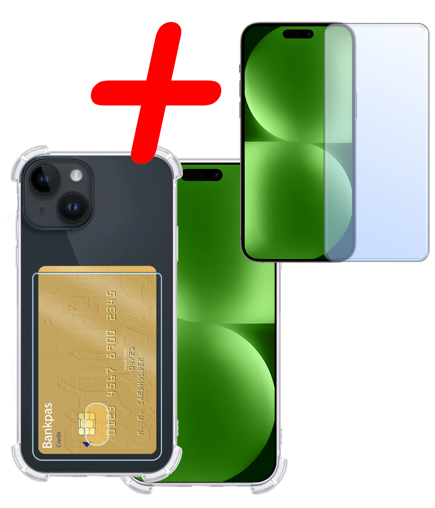 BASEY. Hoes Geschikt voor iPhone 15 Hoesje Shock Proof Case Hoes Met Screenprotector - Hoesje Geschikt voor iPhone 15 Hoes Cover Shockproof - Transparant