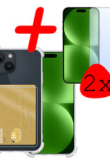 BASEY. Hoes Geschikt voor iPhone 15 Hoesje Shock Proof Case Hoes Met 2x Screenprotector - Hoesje Geschikt voor iPhone 15 Hoes Cover Shockproof - Transparant