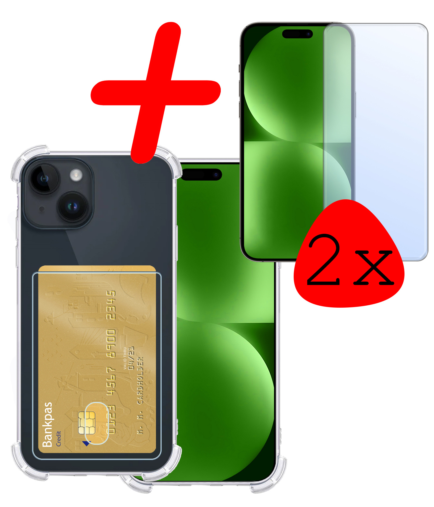 BASEY. Hoes Geschikt voor iPhone 15 Hoesje Shock Proof Case Hoes Met 2x Screenprotector - Hoesje Geschikt voor iPhone 15 Hoes Cover Shockproof - Transparant