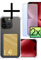 NoXx Hoes Geschikt voor iPhone 15 Pro Hoesje Pasjeshouder Cover Shock Proof Case Siliconen Hoes Met Kaarthouder Met 2x Screenprotector - Transparant