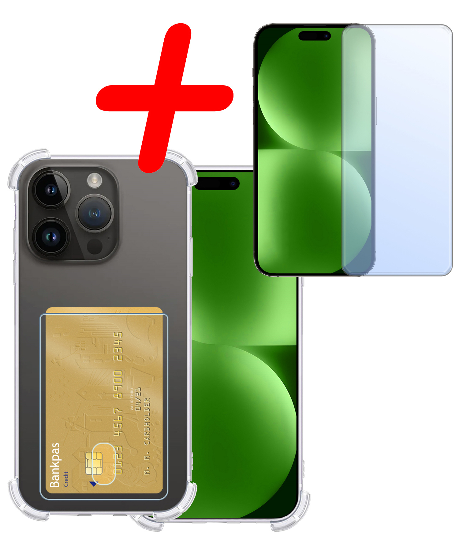 BASEY. Hoes Geschikt voor iPhone 15 Pro Hoesje Shock Proof Case Hoes Met Screenprotector - Hoesje Geschikt voor iPhone 15 Pro Hoes Cover Shockproof - Transparant