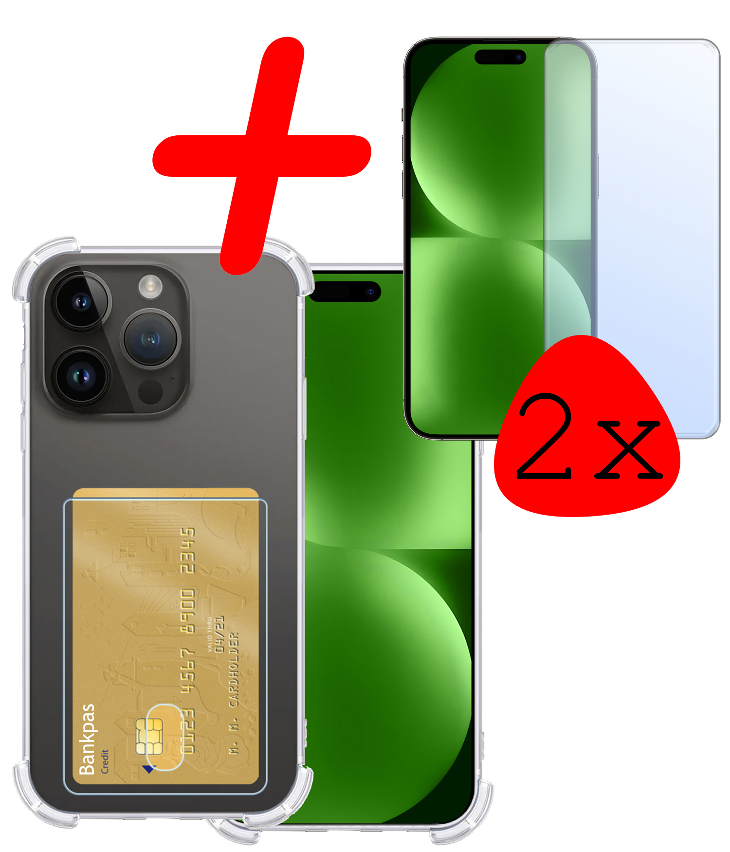 BASEY. Hoes Geschikt voor iPhone 15 Pro Hoesje Shock Proof Case Hoes Met 2x Screenprotector - Hoesje Geschikt voor iPhone 15 Pro Hoes Cover Shockproof - Transparant