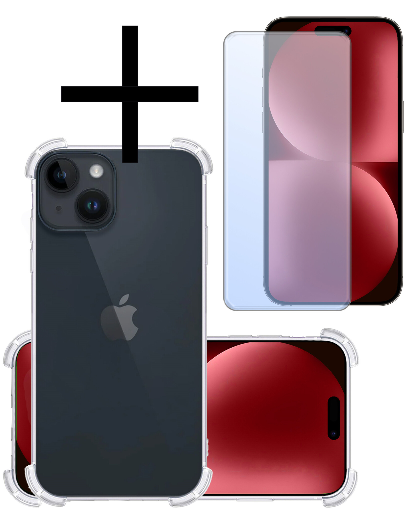 NoXx Hoes Geschikt voor iPhone 15 Plus Hoesje Siliconen Cover Shock Proof Back Case Shockproof Hoes Met Screenprotector - Transparant