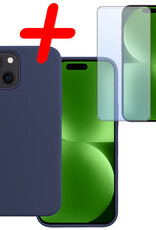 BASEY. Hoes Geschikt voor iPhone 15 Hoesje Siliconen Back Cover Case Met Screenprotector - Hoesje Geschikt voor iPhone 15 Hoes Cover Hoesje - Donkerblauw