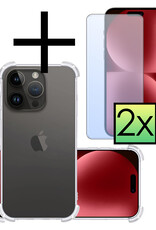 NoXx Hoes Geschikt voor iPhone 15 Pro Hoesje Siliconen Cover Shock Proof Back Case Shockproof Hoes Met 2x Screenprotector - Transparant