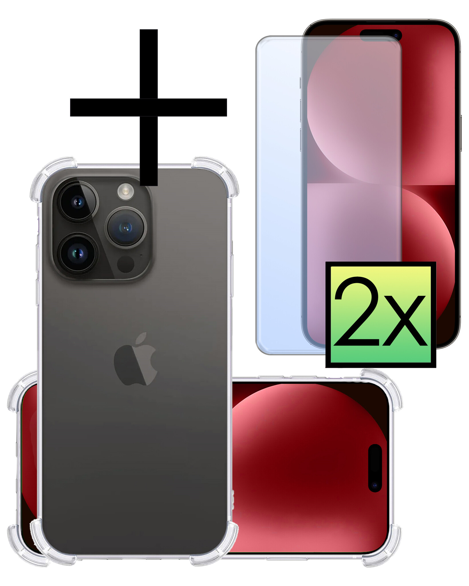 NoXx Hoes Geschikt voor iPhone 15 Pro Hoesje Siliconen Cover Shock Proof Back Case Shockproof Hoes Met 2x Screenprotector - Transparant