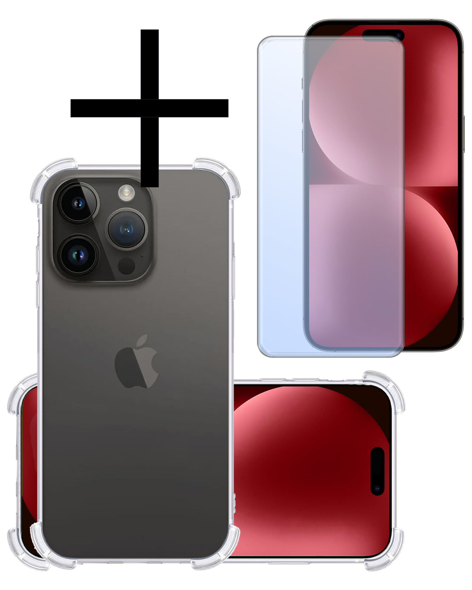 NoXx Hoes Geschikt voor iPhone 15 Pro Max Hoesje Siliconen Cover Shock Proof Back Case Shockproof Hoes Met Screenprotector - Transparant