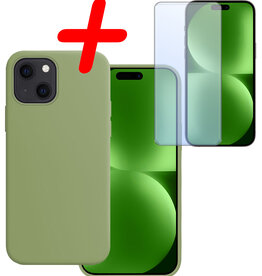 BASEY. BASEY. iPhone 15 Hoesje Siliconen Met Screenprotector - Groen