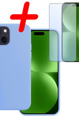 BASEY. Hoes Geschikt voor iPhone 15 Hoesje Siliconen Back Cover Case Met Screenprotector - Hoesje Geschikt voor iPhone 15 Hoes Cover Hoesje - Lichtblauw