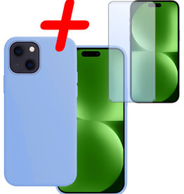 BASEY. BASEY. iPhone 15 Hoesje Siliconen Met Screenprotector - Lichtblauwe