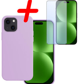 BASEY. BASEY. iPhone 15 Hoesje Siliconen Met Screenprotector - Lila