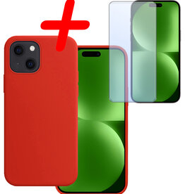 BASEY. BASEY. iPhone 15 Hoesje Siliconen Met Screenprotector - Rood