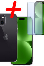 BASEY. Hoes Geschikt voor iPhone 15 Hoesje Siliconen Back Cover Case Met Screenprotector - Hoesje Geschikt voor iPhone 15 Hoes Cover Hoesje - Transparant