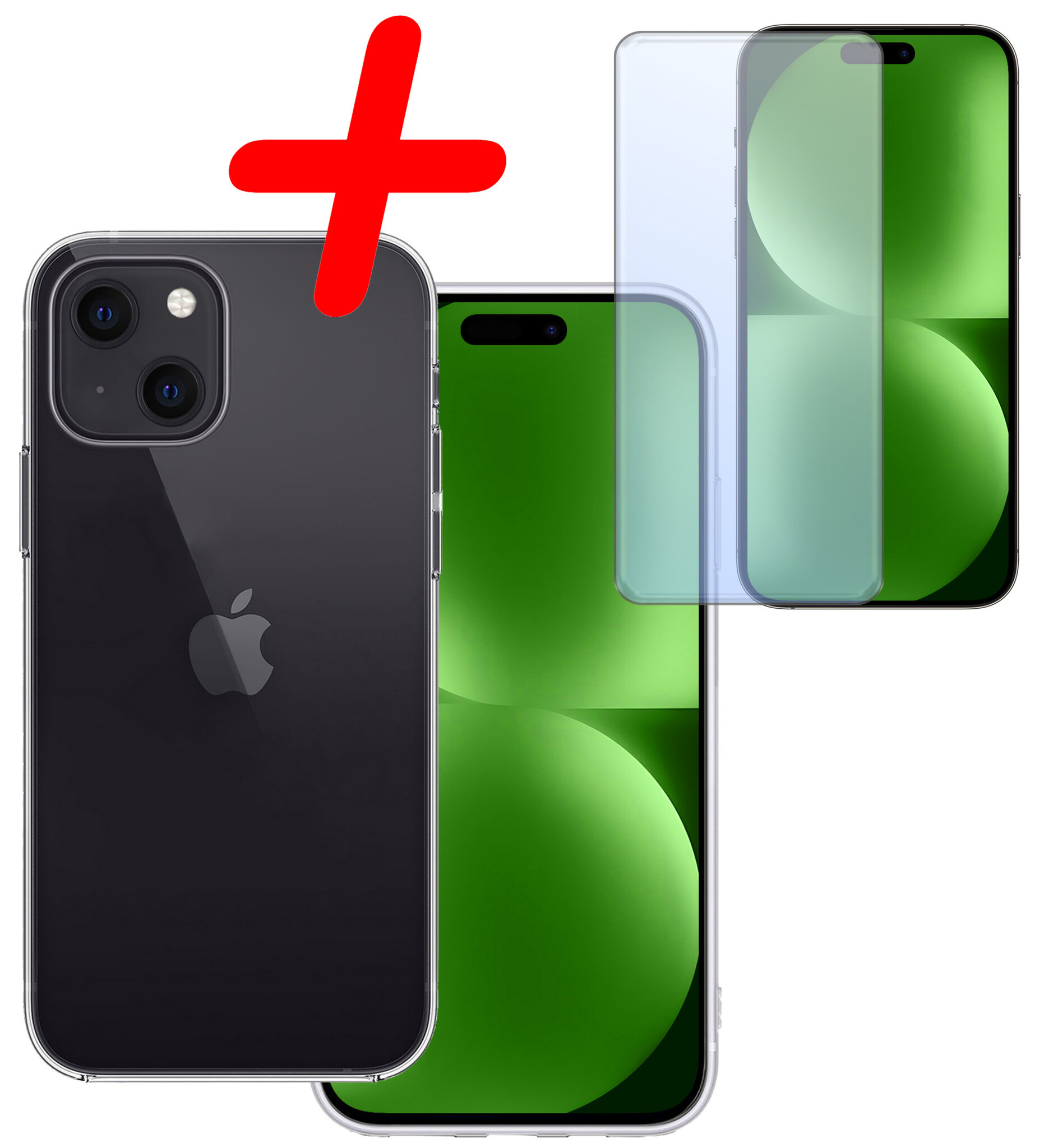 BASEY. Hoes Geschikt voor iPhone 15 Hoesje Siliconen Back Cover Case Met Screenprotector - Hoesje Geschikt voor iPhone 15 Hoes Cover Hoesje - Transparant