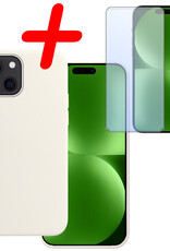 BASEY. Hoes Geschikt voor iPhone 15 Hoesje Siliconen Back Cover Case Met Screenprotector - Hoesje Geschikt voor iPhone 15 Hoes Cover Hoesje - Wit