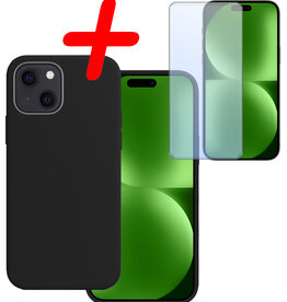 BASEY. BASEY. iPhone 15 Hoesje Siliconen Met Screenprotector - Zwart