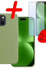 BASEY. Hoes Geschikt voor iPhone 15 Hoesje Siliconen Back Cover Case Met 2x Screenprotector - Hoesje Geschikt voor iPhone 15 Hoes Cover Hoesje - Groen