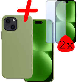 BASEY. BASEY. iPhone 15 Hoesje Siliconen Met 2x Screenprotector - Groen