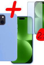 BASEY. Hoes Geschikt voor iPhone 15 Hoesje Siliconen Back Cover Case Met 2x Screenprotector - Hoesje Geschikt voor iPhone 15 Hoes Cover Hoesje - Lichtblauw