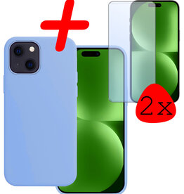 BASEY. BASEY. iPhone 15 Hoesje Siliconen Met 2x Screenprotector - Lichtblauw