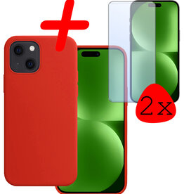 BASEY. BASEY. iPhone 15 Hoesje Siliconen Met 2x Screenprotector - Rood