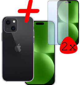 BASEY. BASEY. iPhone 15 Hoesje Siliconen Met 2x Screenprotector - Transparant