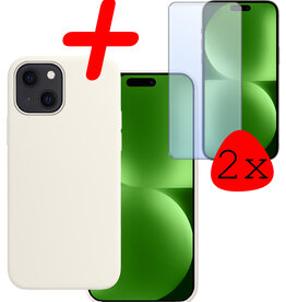 BASEY. BASEY. iPhone 15 Hoesje Siliconen Met 2x Screenprotector - Wit