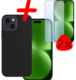 BASEY. BASEY. iPhone 15 Hoesje Siliconen Met 2x Screenprotector - Zwart