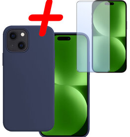 BASEY. BASEY. iPhone 15 Plus Hoesje Siliconen Met Screenprotector - Donkerblauw