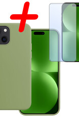 BASEY. Hoes Geschikt voor iPhone 15 Plus Hoesje Siliconen Back Cover Case Met Screenprotector - Hoesje Geschikt voor iPhone 15 Plus Hoes Cover Hoesje - Groen