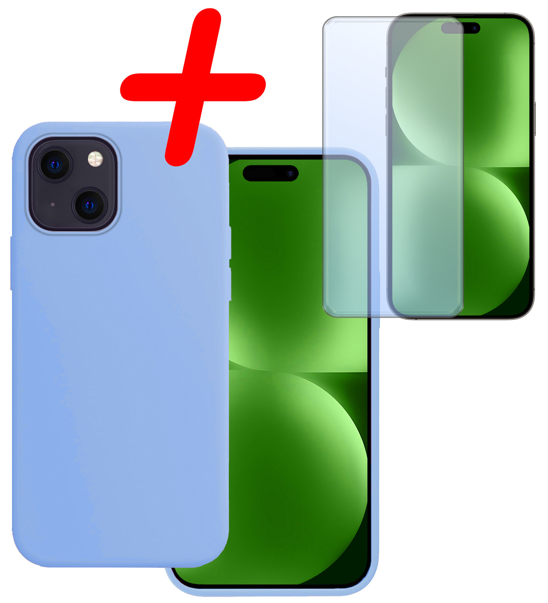 BASEY. Hoes Geschikt voor iPhone 15 Plus Hoesje Siliconen Back Cover Case Met Screenprotector - Hoesje Geschikt voor iPhone 15 Plus Hoes Cover Hoesje - Lichtblauw