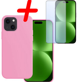 BASEY. BASEY. iPhone 15 Plus Hoesje Siliconen Met Screenprotector - Lichtroze