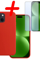 BASEY. Hoes Geschikt voor iPhone 15 Plus Hoesje Siliconen Back Cover Case Met Screenprotector - Hoesje Geschikt voor iPhone 15 Plus Hoes Cover Hoesje - Rood