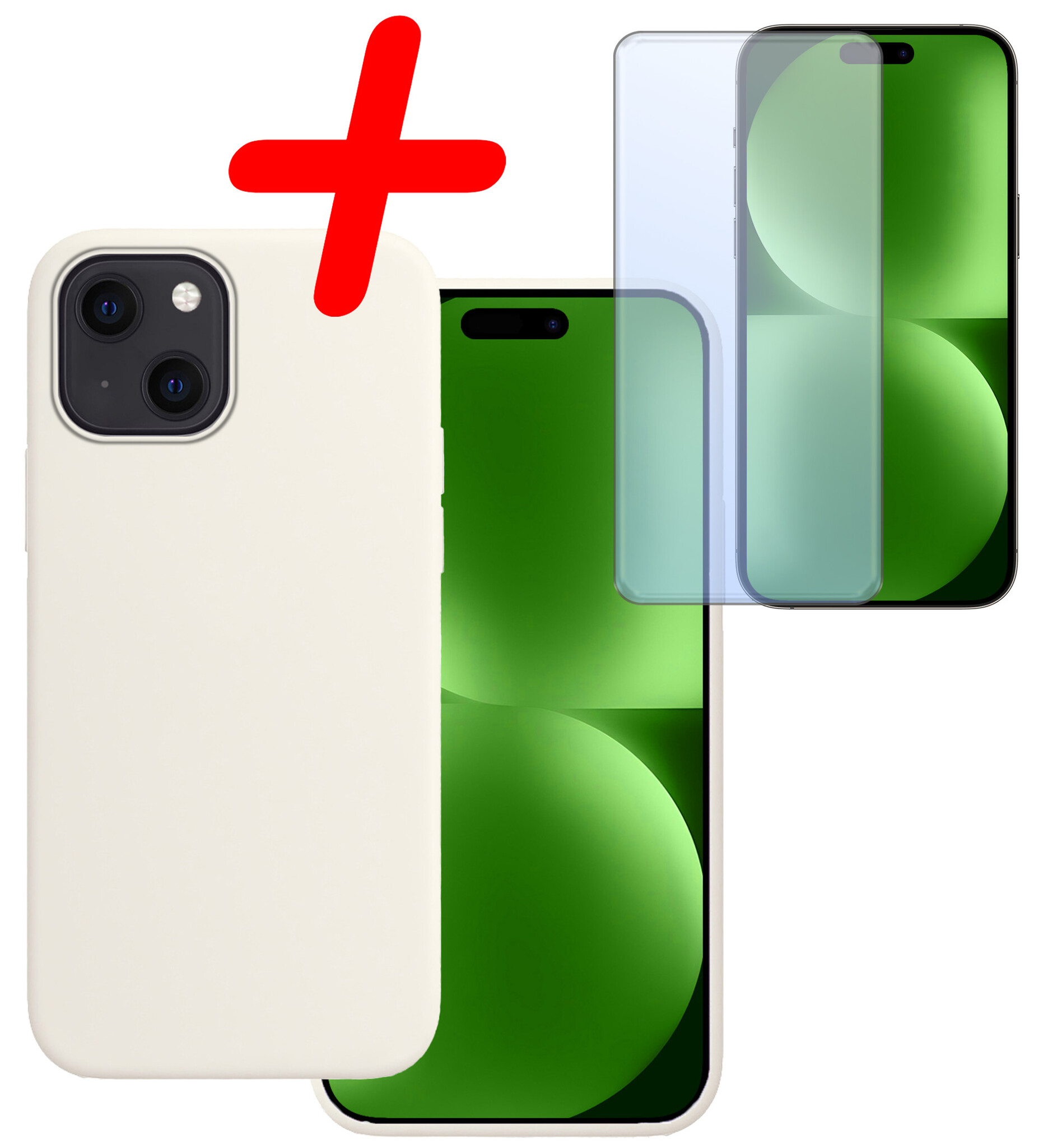 BASEY. Hoes Geschikt voor iPhone 15 Plus Hoesje Siliconen Back Cover Case Met Screenprotector - Hoesje Geschikt voor iPhone 15 Plus Hoes Cover Hoesje - Wit